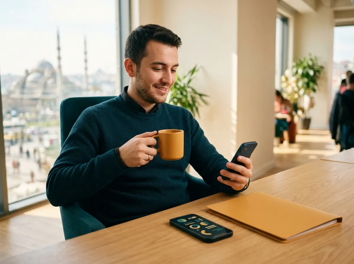 Evrak işleri Cokivo'da olan bir girişimci telefonundan durumunu takip ediyor